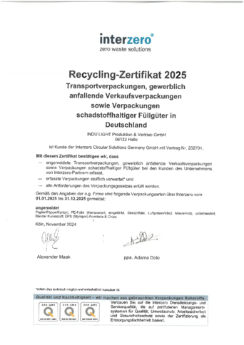 Recycling-Zertifikat / Transportverpackungen